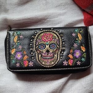 Black Embroidered Skull Women's Bag